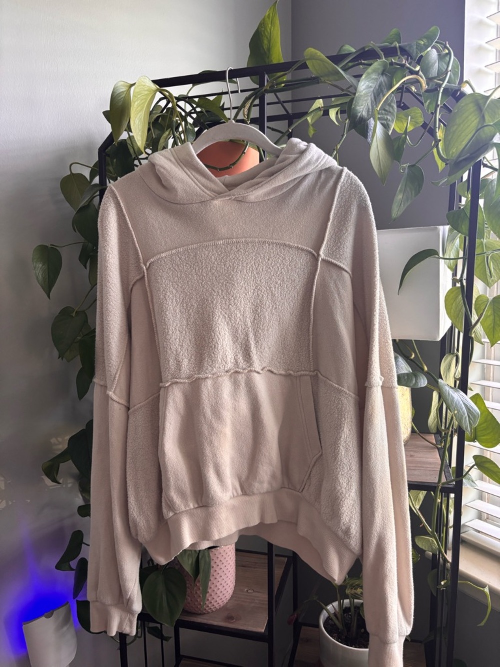 aerie Plush Hooded Pullover in Light Cream
